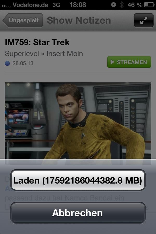 netdom's tweet image. @manuspielt Also bei der Star Trek Folge von #InsertMoin übertreibt ihr mit der Dateigröße etwas