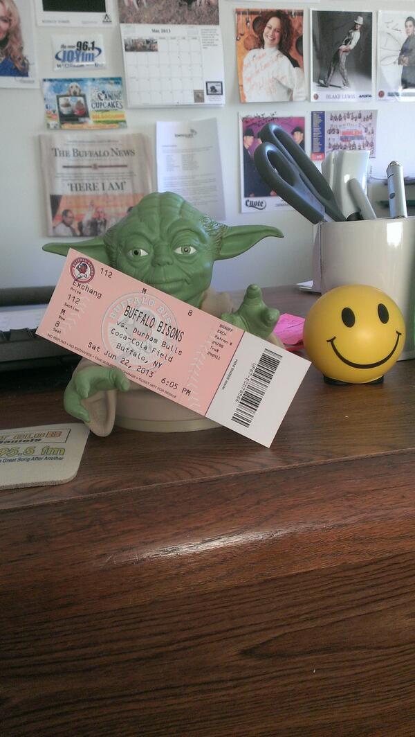 LauraDanielsDJ's tweet image. Got my @BuffaloBisons #StarWars game night tickets! Sitting happy on my desk they are. #SUCHaNerd #onefungal