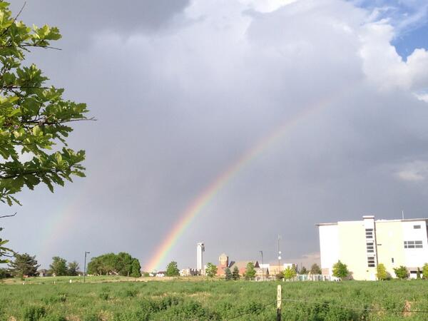 MileHightheGrey's tweet image. Rainbow over the @StapletonTower in @StapletonDenver. #cowx #lovestapleton