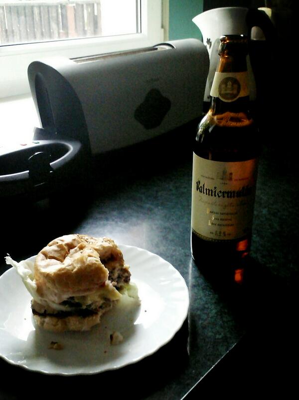 Awgh yeah. Homemade burgers with beer.
