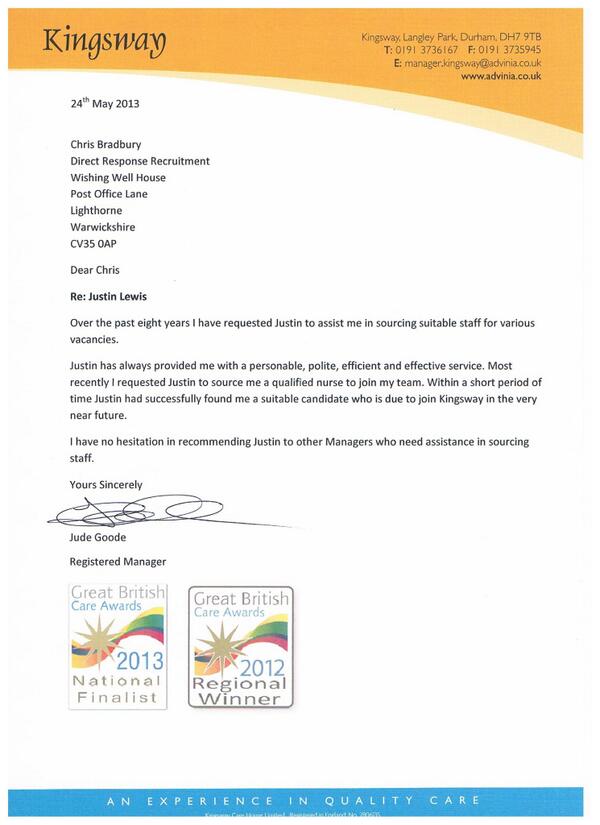 Directrr's tweet image. We have had a great recommendation letter from Advinia Healthcare which we are extremely proud of working for!