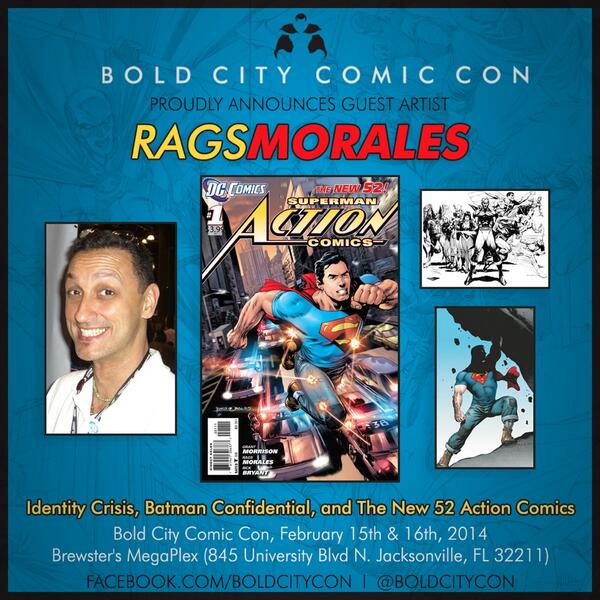 BoldCityCon's tweet photo. Proud to announce our first confirmed artist @RagsMorales from @DCComics Action Comics! #superman #actioncomics http://t.co/kNVDe3S3x9
