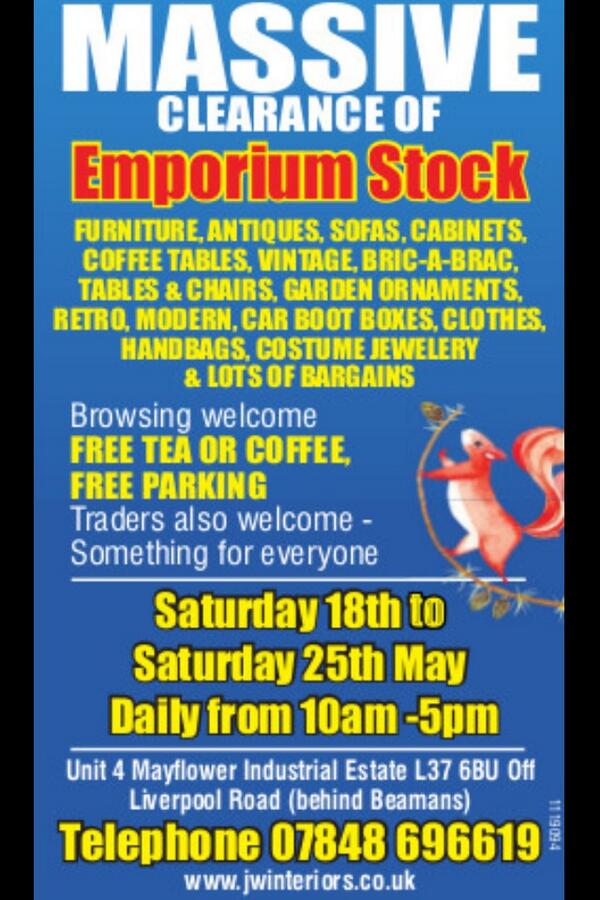 FormbyEmporium's tweet photo. “Last day of @FormbyEmporium @JW_Interiors clearance sale today 10am -5pm... Still lots to go :) @FormbyVillage http://t.co/DuR6K8DxrI”