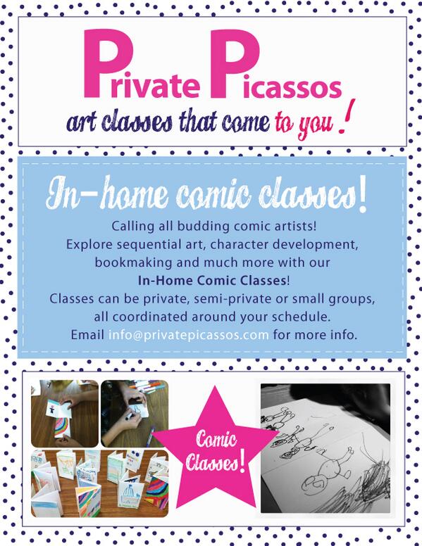 PrivatePicassos's tweet image. Try our In-Home Comic Classes this Summer! privatepicassos.com/category_s/183… #kidsartclasses #comicsforkids #summerartclasses
