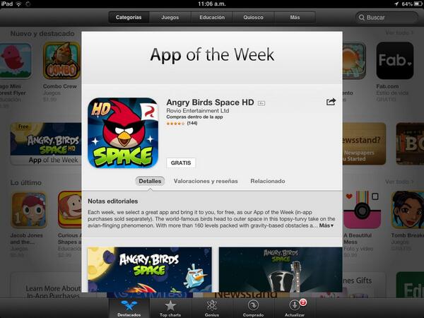 HablemosApple's tweet photo. App gratis de esta semana Angry Birds lista en la App Store http://t.co/VWuNkJ19Oj