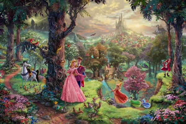DisneyGAG's tweet photo. Beautiful art of Sleeping Beauty by Thomas Kinkade. http://t.co/vy0hxPPVzw