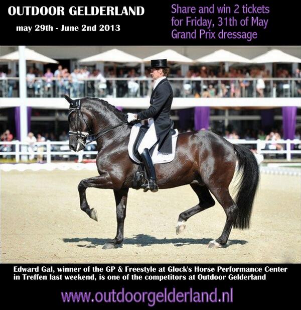 EQInternational's tweet photo. #OutdoorGelderland geeft 3x 2 tickets weg voor vrijdagavond 31 mei met volop topsport #dressuur! Retweet &amp; maak kans! http://t.co/mtcxQgr4Dr