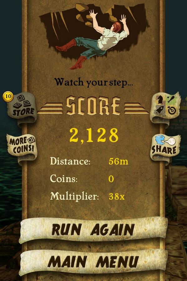jlwitkowski's tweet image. I got 2,128 points while escaping from demon monkeys. Beat that! bit.ly/TempleRunGame #TempleRun