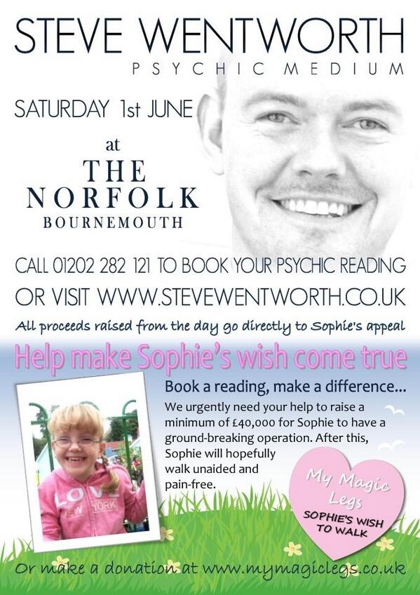 MyMagicLegs's tweet image. Next weekend there is a PSYCHIC FUNDRAISING EVENT at the Norfolk Hotel with Steve Wentworth! See poster for details!