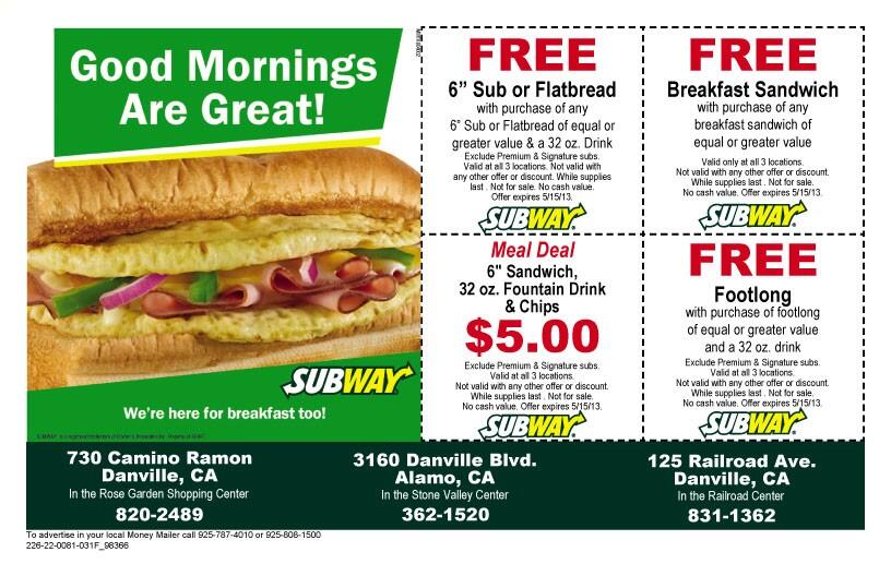 Subway sandwich coupons (fast food coupon) - USA Stock Photo - Alamy