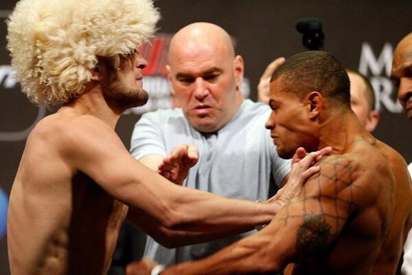 A lot of talk about <a href="/khabib13/">khabib</a>  pushing Abel Trujillo at UFC 160 weigh in. Abel disrespected Khabib backstage.