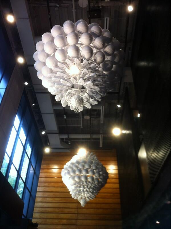 JillBrecount's tweet photo. Check out this cool light fixture in the Nike Store in Chicago http://t.co/x1oLgARtL0