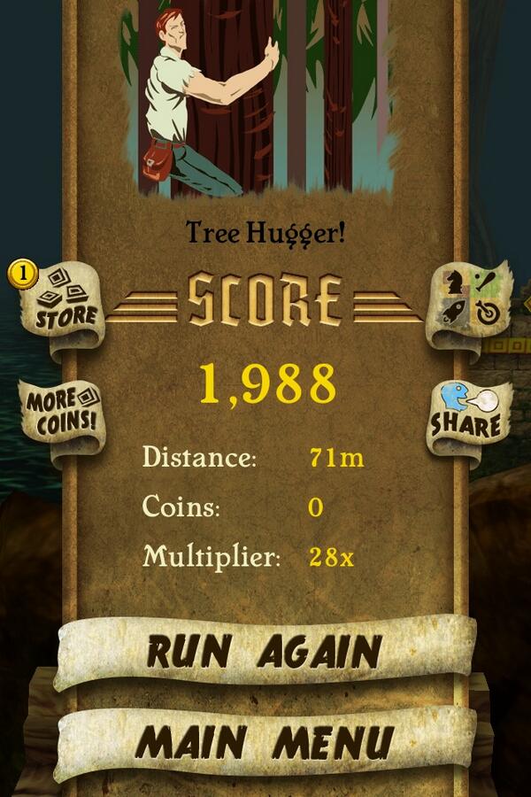 MRSkk2U's tweet photo. I got 1,988 points while escaping from demon monkeys. Beat that! http://t.co/ofkJA4yyJE #TempleRunbb http://t.co/hVLDGfpiU8