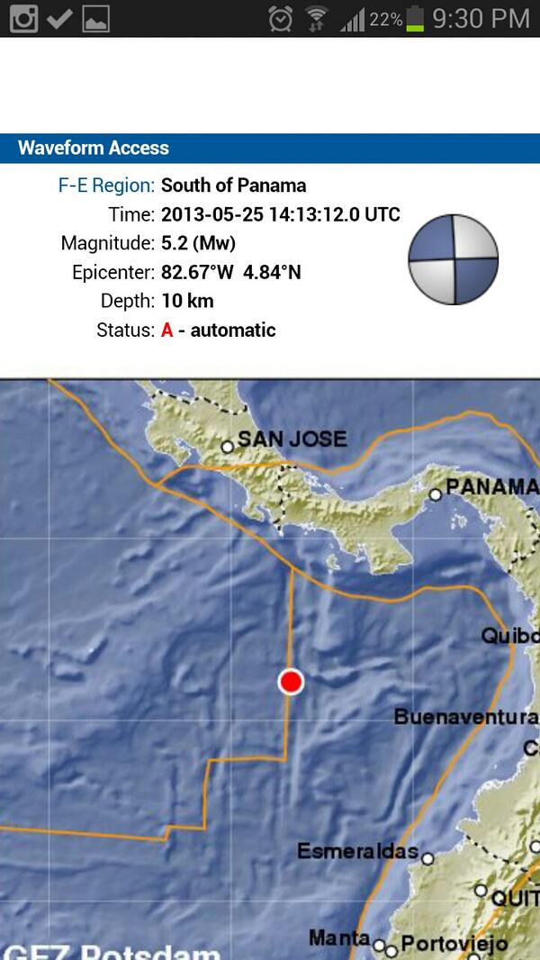 Sismo a las9:05pm  información internacional fue de 5.2 richter evaluacion preliminar indica que no hubo danos!