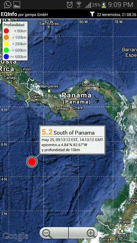 Sismo a las 9:05pm información internacional fue de 5.2 richter no hubo daños sentido tierras altas y bajas chiriqui