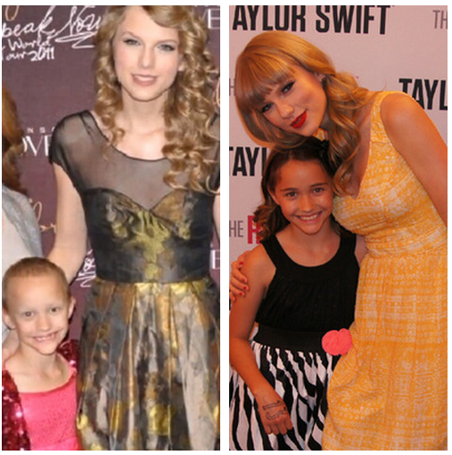 TaySwiftSwe's tweet photo. Taylor and Brooke in 2011 and 2013 - she's now a cancer survivor! http://t.co/qdLrRtq1ud