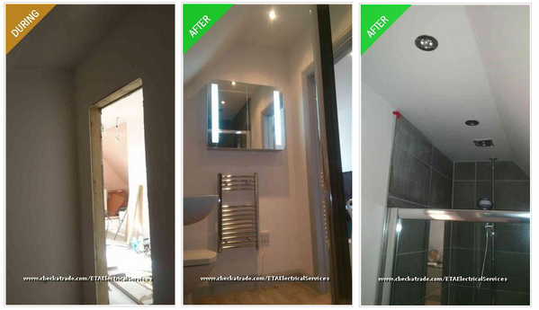 MrStuartH's tweet photo. The before and after following the renovation of a shower room.  All electrical work carried out by ETA Electrical http://t.co/r68TPm6h7g