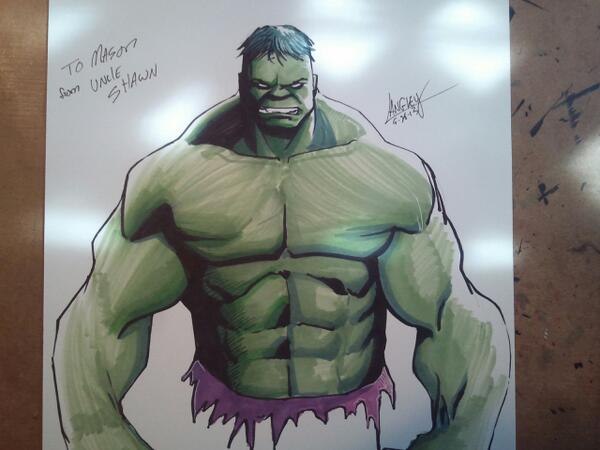 Shawn_Langley's tweet photo. @GregCapullo Morning, Greg! Dig my 30 minute hulk sketch? #copic http://t.co/b1fLa7Yaf6