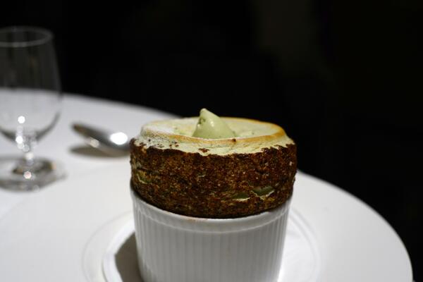 hungrypeasant's tweet photo. Pudding @PierreKoffmann. Pistachio soufflé with pistachio ice-cream. Classic dish. http://t.co/WbfD33npIJ