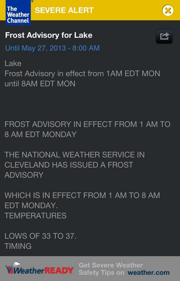 MGuttu's tweet image. Frost Advisory for Lake