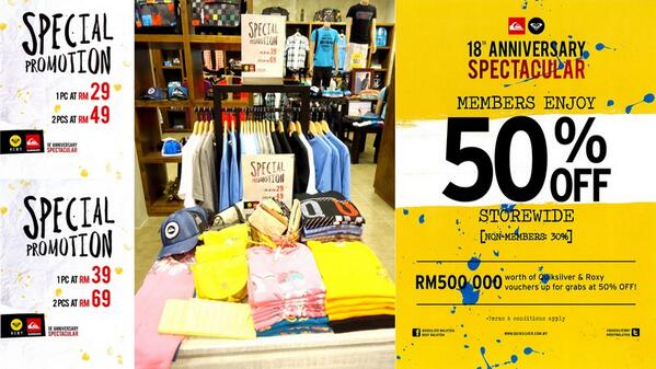 Offer for limited time only! Until June 2, 2013 T&amp;C Apply!
Quiksilver &amp; Roxy Ground Floor Plaza Merdeka...