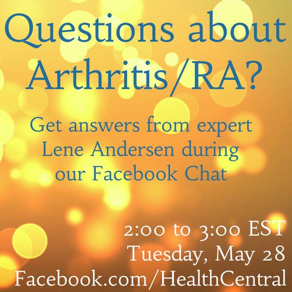 Receive expert answers to your #arthritis / #RA questions during our Facebook chat (Please RT) rmdy.hm/k_B