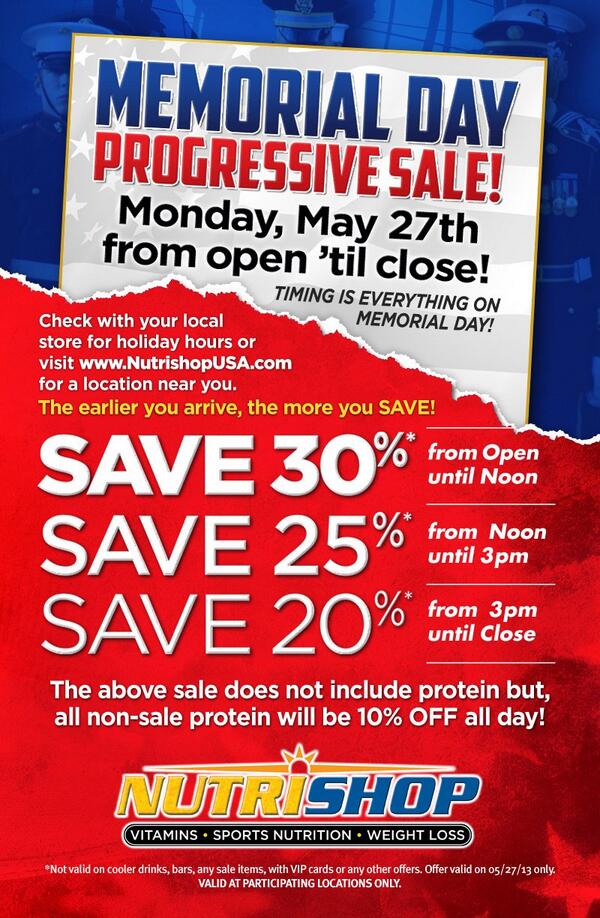 Nutrishop_Miami's tweet photo. Memorial Day Sale going on @ Nutrishop! Come in and load up on product, meal plans, etc. http://t.co/lVVyySz19s
