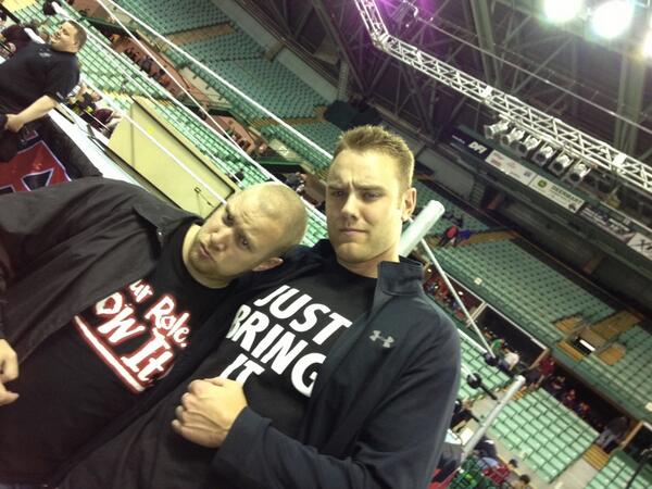 befoerster's tweet photo. Finally went to my first live @WWE event on Saturday. Of course I wore a @TheRock shirt! #WWERedDeer #justbringit http://t.co/4bOfIE5zdN