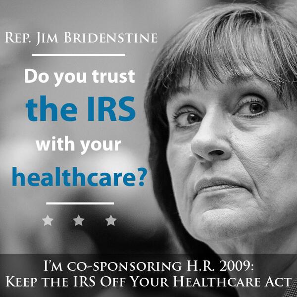 RepJBridenstine's tweet photo. Please RT if you want to keep the IRS out of your healthcare. #tcot #pjnet http://t.co/UVwbVyFb5s