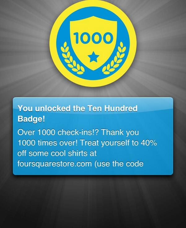 Unlocked the "Ten Hundred" badge! 4sq.com/15fmvCs