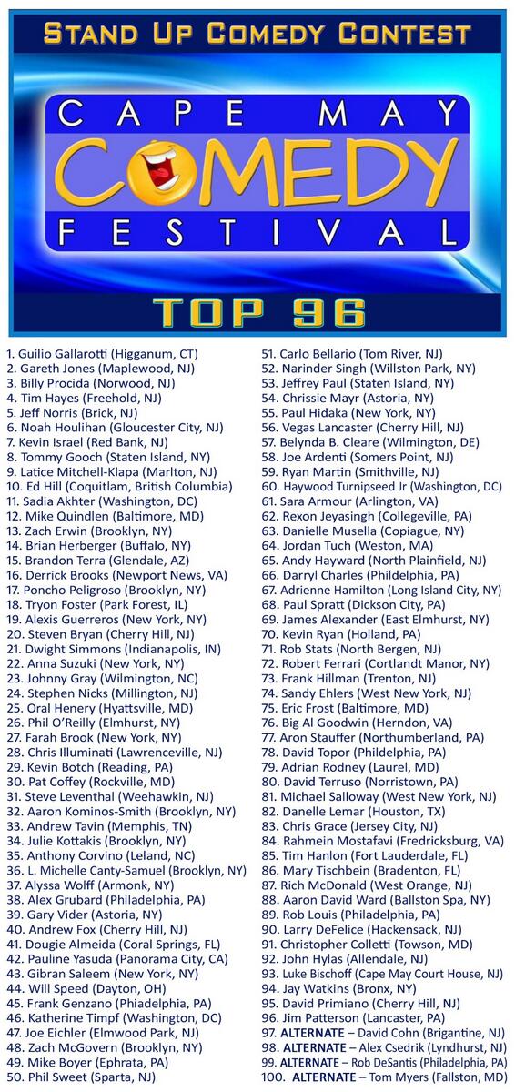 CMCFest's tweet image. CAPE MAY COMEDY FESTIVAL TOP 96