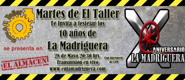 ElTallerDF's tweet photo. Por unica ocasión @ElAlmacenDF sera sede del #MartesDeElTaller, donde celebraremos los 10 años de La Madriguera!! http://t.co/kpsiUbrRTN