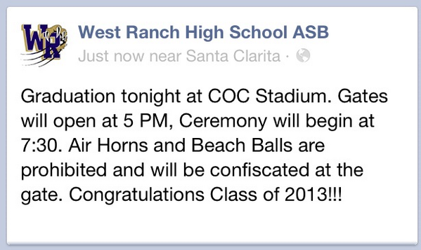 Per5Ipp's tweet photo. See you at graduation tonight! Here are some important reminders from @WestRanchASB http://t.co/NdsuF1bRLv