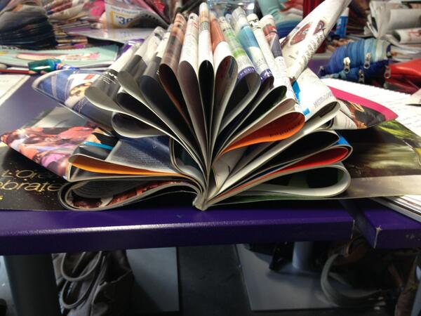 MirzaMary's tweet photo. Making magazine sculptures! More difficult than it looks! #visarts13 http://t.co/ft80Lrgmp9