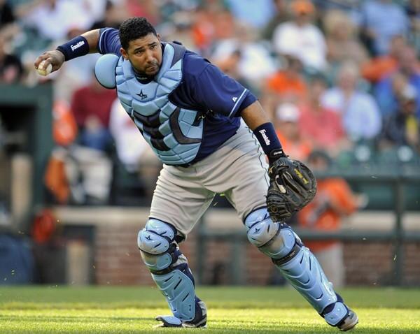 Top Baseball Gear on X: Jose Molina of the Tampa Bay Rays wearing