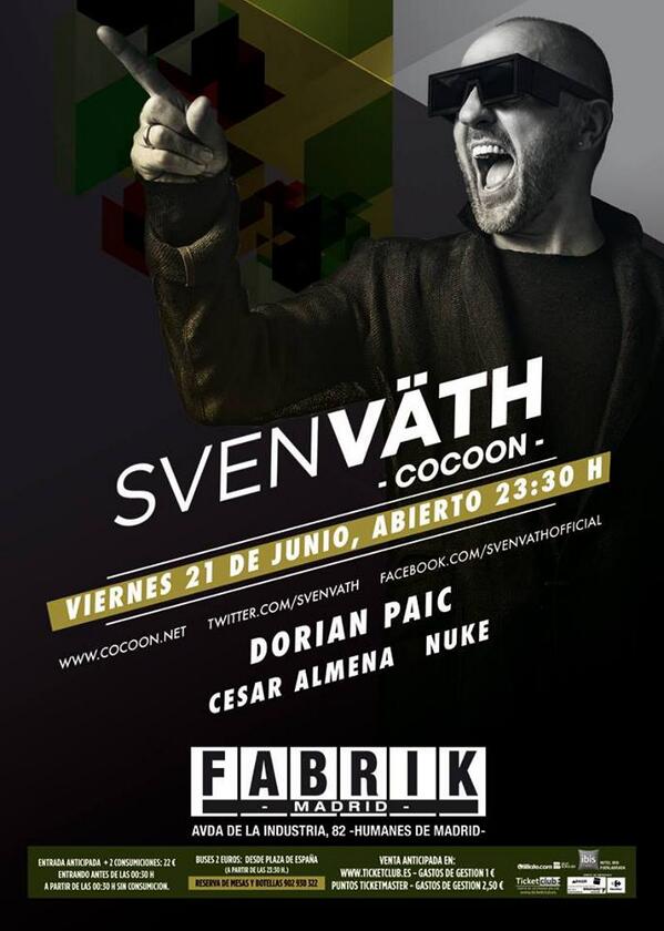 fabrikdiscoteca's tweet photo. SORTEO4: Si quieres venir GRATIS a Sven Väth *Cocoon* el 21/06 haz RT a este tweet y PARTICIPA #SVENFABRIK @svenvaeth http://t.co/JWCuhO5dwz