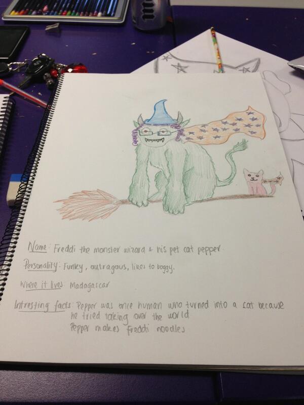kmandaliti's tweet photo. Introducing Freddie the wizard monster and his pet cat Pepper http://t.co/8zGRedEKYk