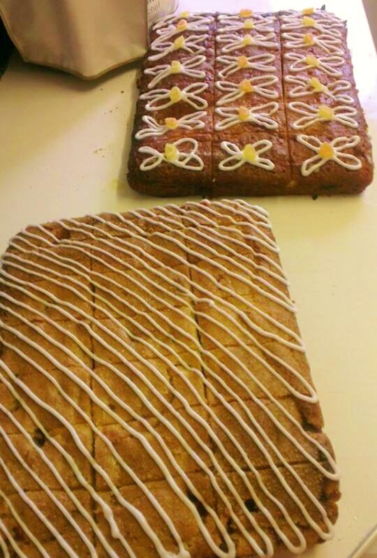 n front is my Summer cake, it's a peach and strawberry  slice, the back one is lemon drizzle...Big John's Cakes.