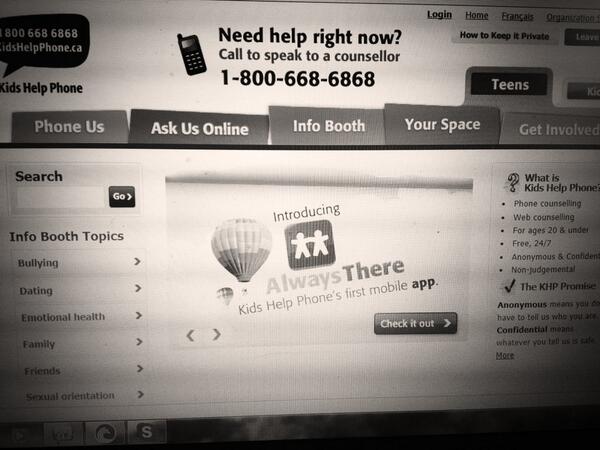 PreventSuicide6's tweet photo. KidsHelpPhone web page http://t.co/dlyBqsQJK4