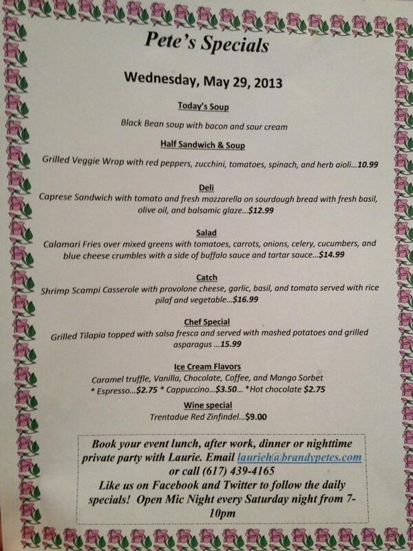 BrandyPetes's tweet photo. Pete's specials Wednesday May 29th http://t.co/a4KMZdLcDZ