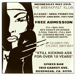Tonite! The Breakfast Klub free Admission 21+ 80s New Wave Synthpop * Spikes 7813 Garvey Ave. Rosemead, Ca. 91770