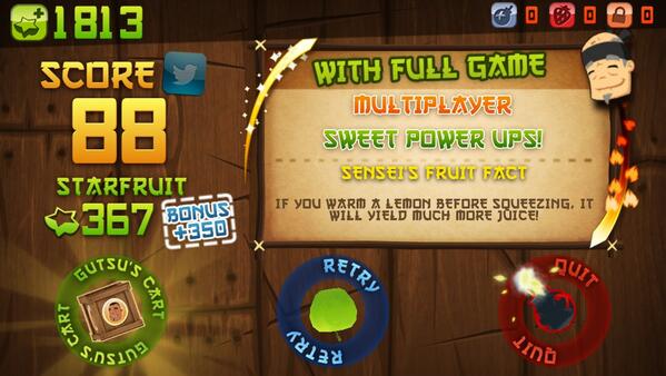 steveedgar7's tweet photo. I just sliced 88 fruit in Classic Mode on Fruit Ninja for iPhone! http://t.co/qlmEFbtpnj http://t.co/lU1X7PAniO