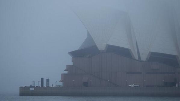 AddamsFamilyOz's tweet photo. Morticia thought the morning fog over Sydney was simply to die for! (photo via urbansocial) http://t.co/7aKxWg8Gog