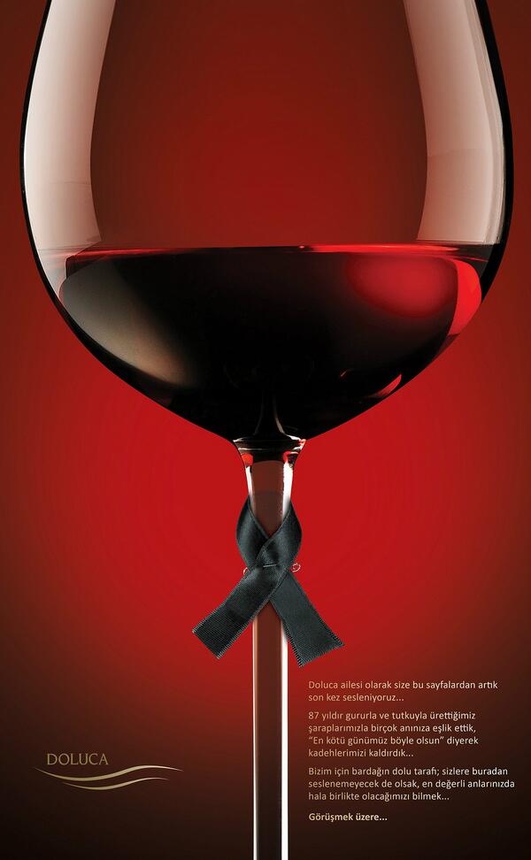 DolucaWines's tweet photo. Doluca’nın basındaki veda ilanı...En kötü günümüz böyle olsun... http://t.co/UYLpnw9WKI