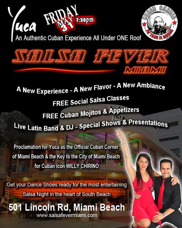 MiamiTalentProd's tweet image. 2morrow May31@7:30pm@Yuca(501 Lincoln Rd) SalsaNiteOnSoBe! FreeClasses SalsaFeverMiami.com facebook.com/events/3402512…