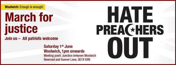countydurhambnp's tweet photo. Hate Preachers Out march: Saturday 1 June, Woolwich. #leerigby http://t.co/4PovuZ58OR