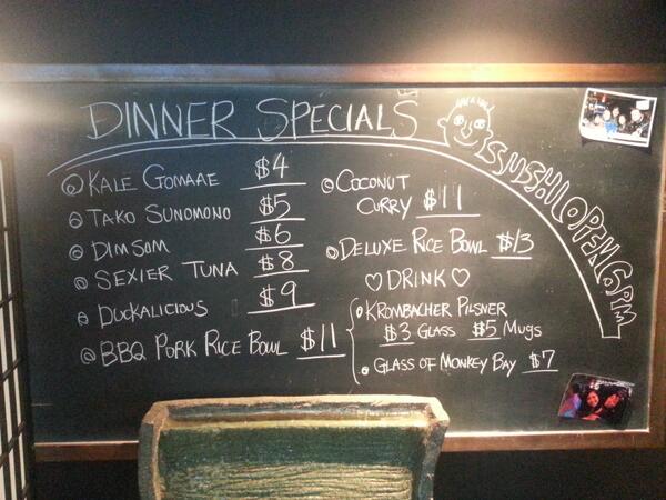 Bc_Bistro's tweet photo. Tonight's dinner specials! The sushi bar will be open 6pm to close. #nextlevelsushi #ilovesushi #specialsarethebest http://t.co/eSmOVZBoD4