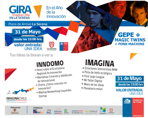 No olviden que esta tarde desde las 15 hrs. #ImaginaChile estará en la plaza de armas #LaSerena. Estará <a href="/gepegepegepe/">gepe gepe gepe</a>