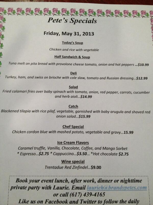 BrandyPetes's tweet photo. Pete's specials for Friday, May 31st! http://t.co/F7nWQHUiFE