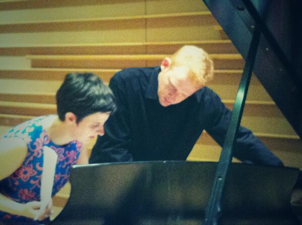 DrFaustusMusic's tweet photo. Composer Elisabeth Adams and pianist Steve Beck preparing the piano. http://t.co/99mT4BGspw